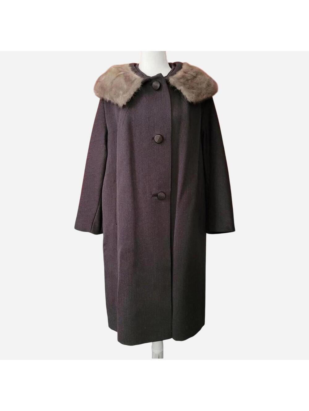 MCM 50s Wool Swing Coat w Mink Collar Women's Medium Large